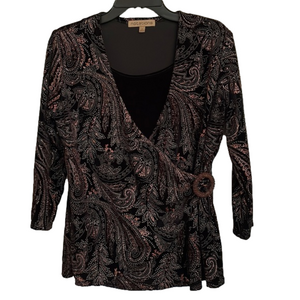 NOTATIONS Twinset 2-fer Top with Attached Tank, Women’s M, Bronze Black